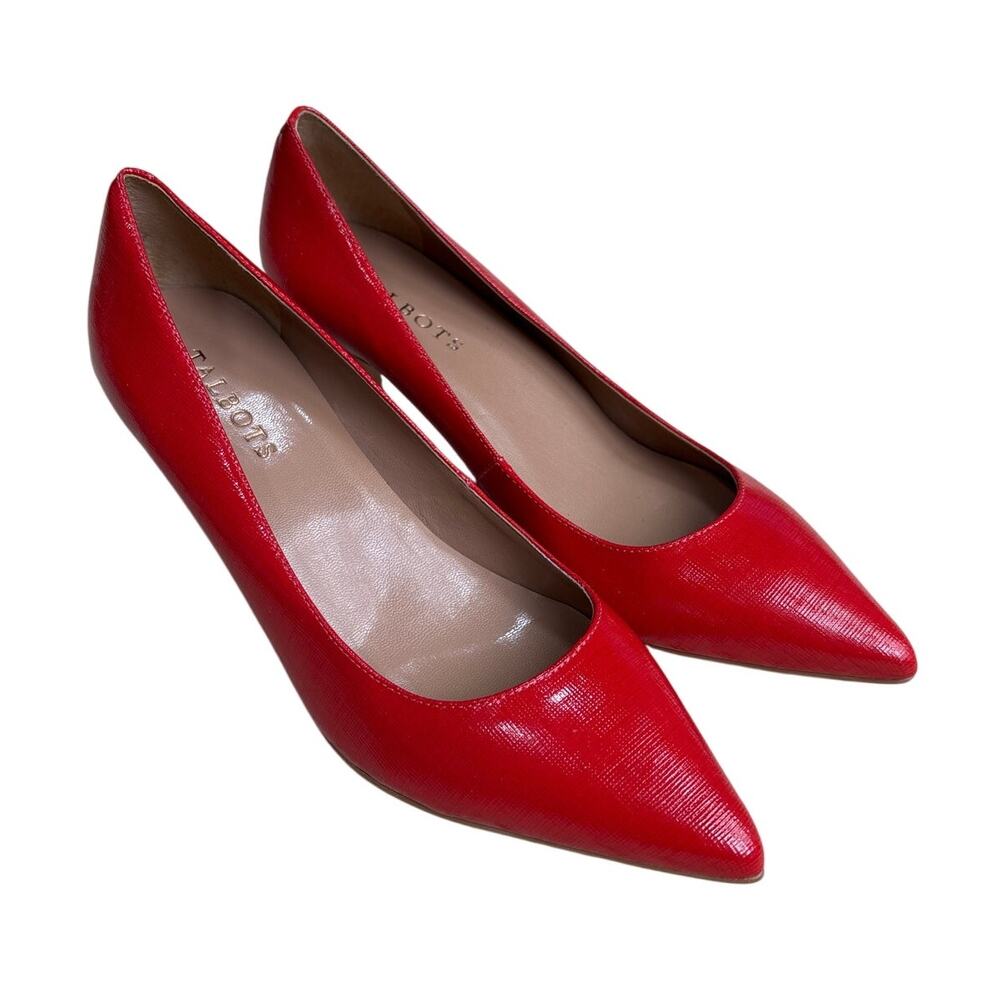 Talbots red leather pumps textured ladies US size 7.5B kitten heels career shoes